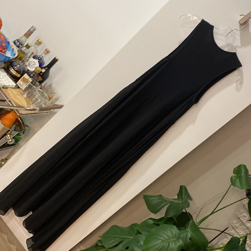 RACHEL ROY black tank maxi dress sheet shirt slits side zipper L - Picture 3 of 6